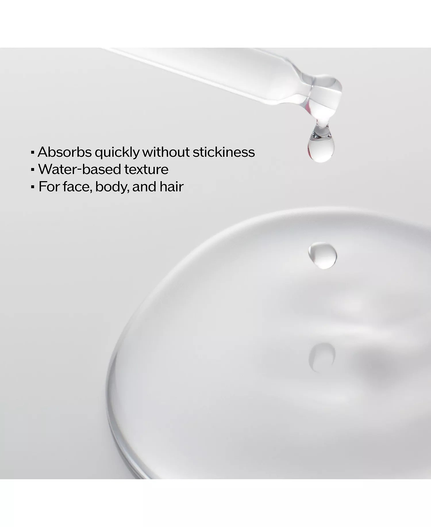 Close-up of a Ultimune Power Infusing Oil droplet with text on a white background