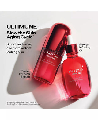 Shiseido Ultimune Power Infusing Serum and Oil on a white background